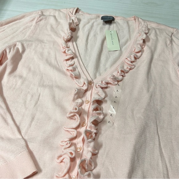 Ann Taylor NWT Pink bottom front with Ruffle Cardigan Size L - Picture 12 of 12